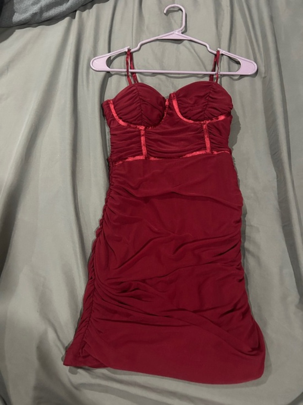 Women's Red Ruched Bustier Slip Dress